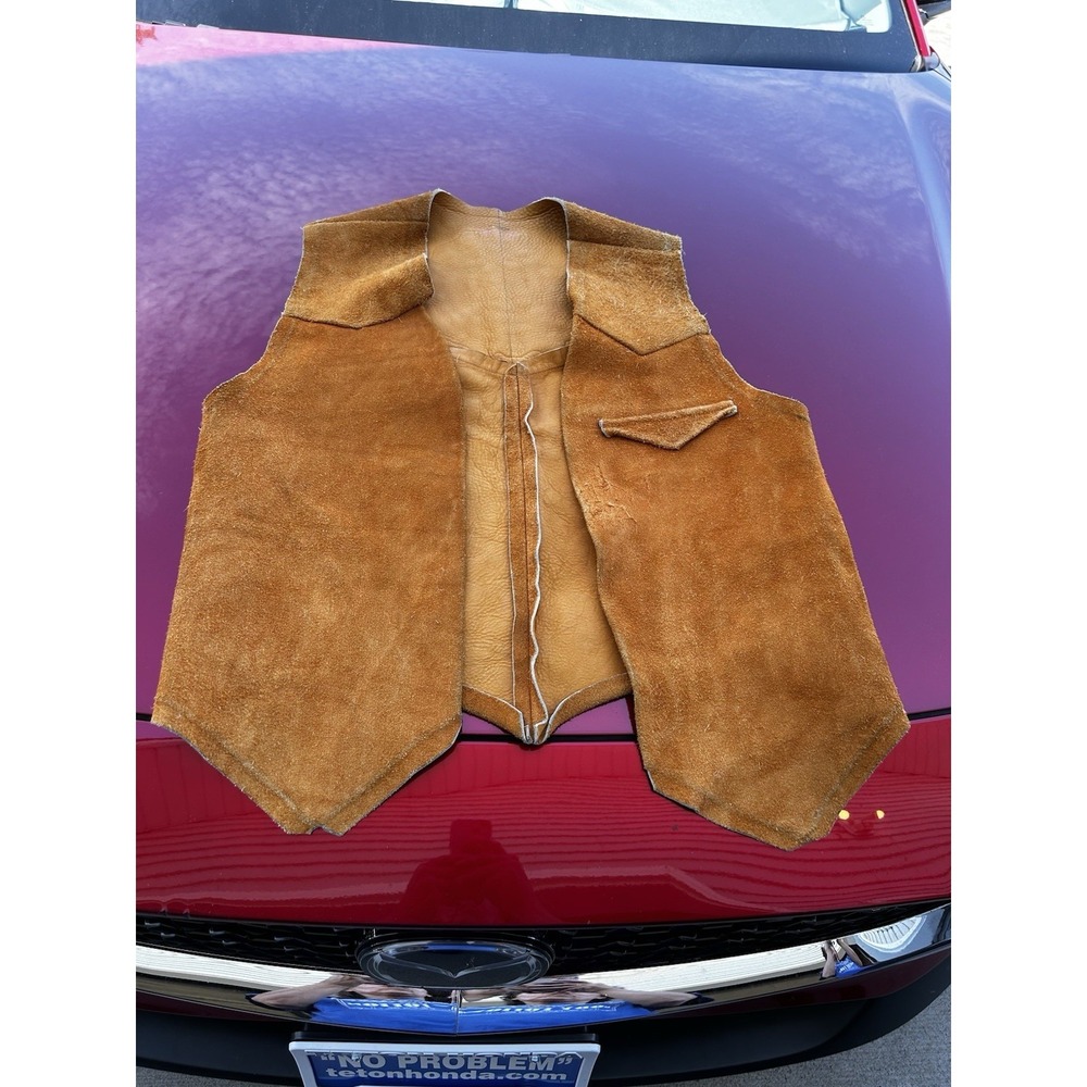 Vintage Handmade Suede Leather Vest International Civitan Mens S Brown Western